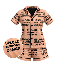 Load image into Gallery viewer, Beige shirt and shorts set with 'Upload Your Own Design' text on a beige background