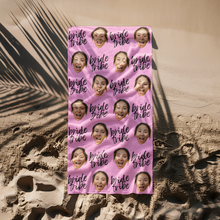 Load image into Gallery viewer, Face with Text Beach Towel