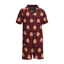 Load image into Gallery viewer, A short sleeve men's pajama set with a red and white polka dot pattern.